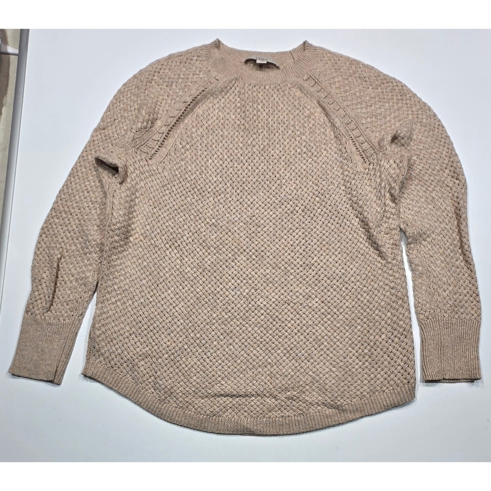LOFT‎ Women's Knit Sweater Beige Long Sleeve Textured Pullover Top Large (1288)